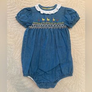 Baby Boden Chambray Smocked Romper